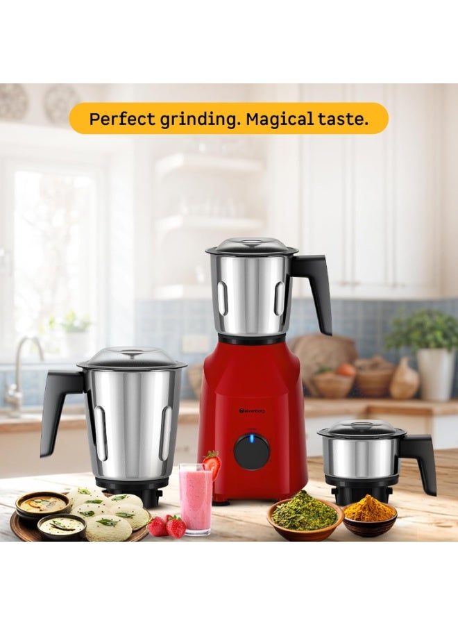 Atomberg Xiana 750 Watt Mixer Grinder | 3 Multipurpose Stainless Steel Jars | Coarse Mode for Silbatta-like Textures | Powerful Intelligent Motor | Easy Fault LED Indication | Fiery Red - Image 4